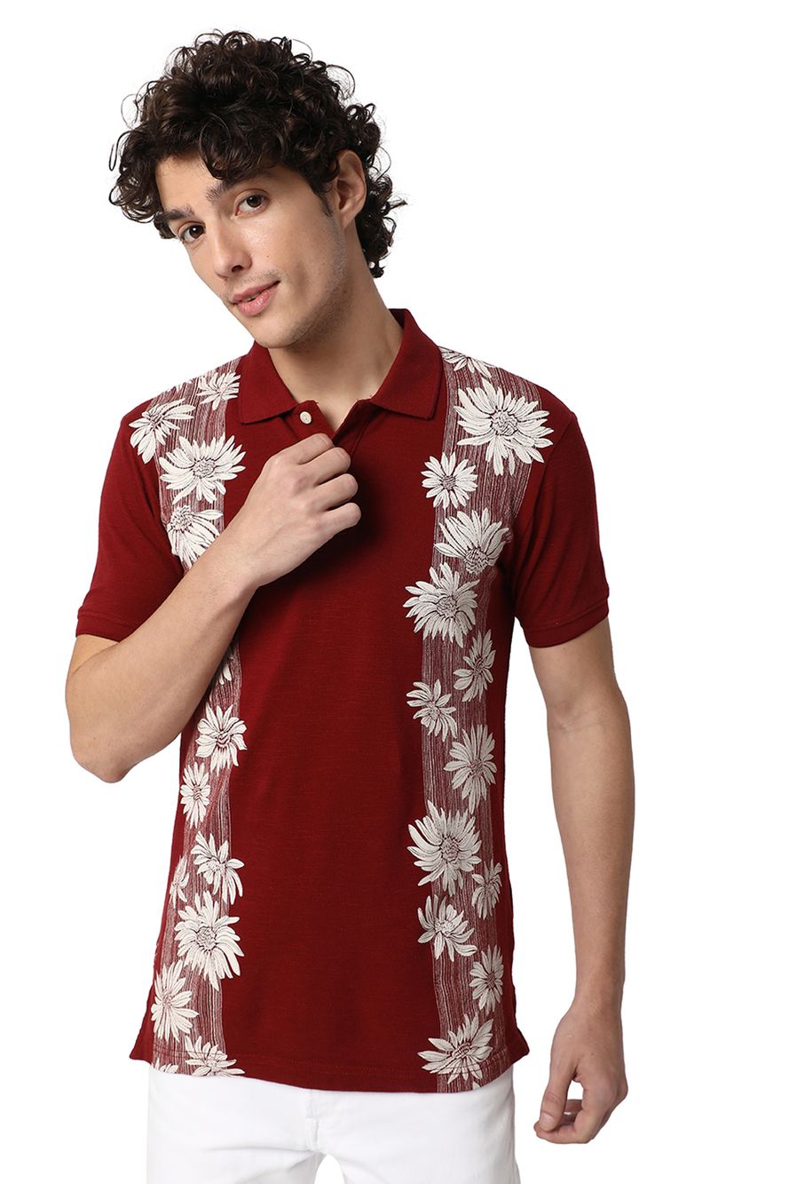 Rust Floral Print Polo