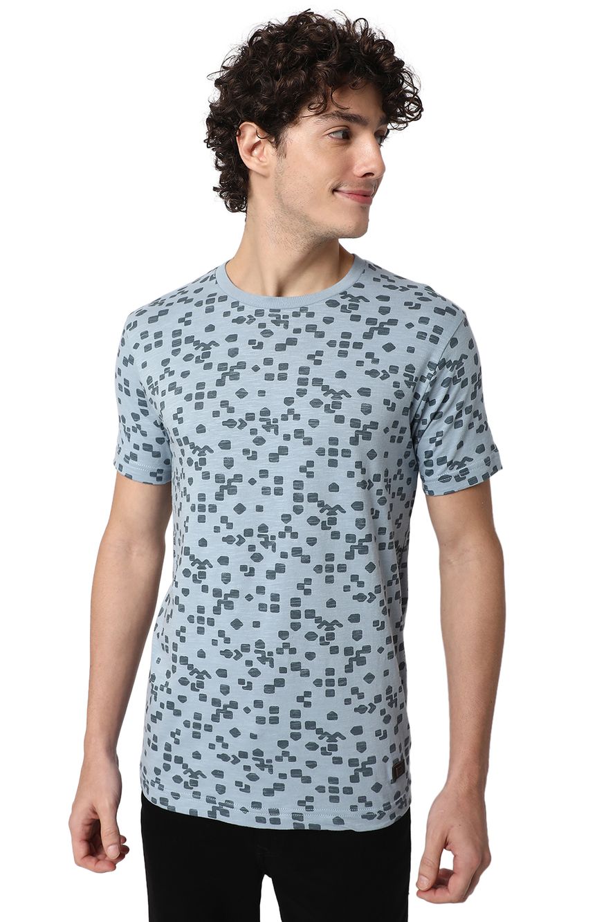 Grey Geometric Print T-Shirt