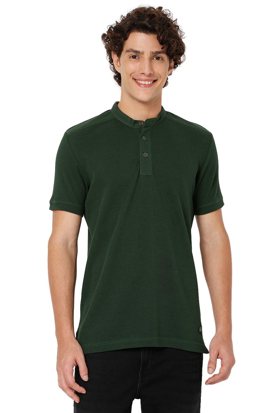 Olive Textured Waffle Henley