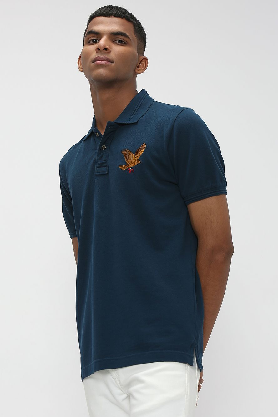 Navy Logo Embroidered Polo T-Shirt
