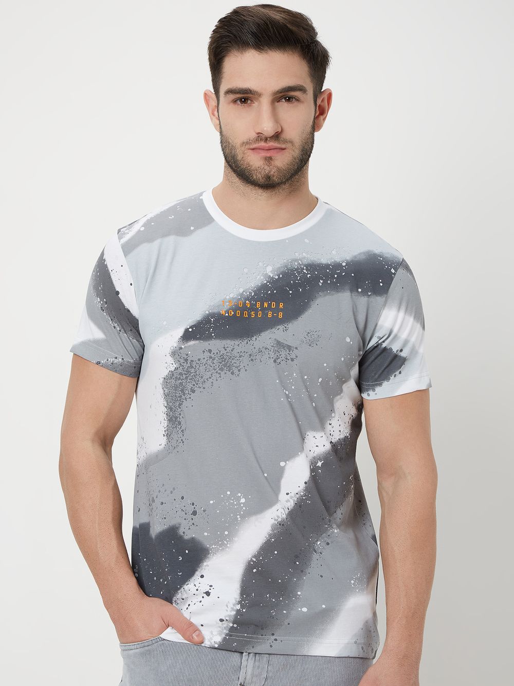 Grey & White Abstract Camo Jersey T-Shirt