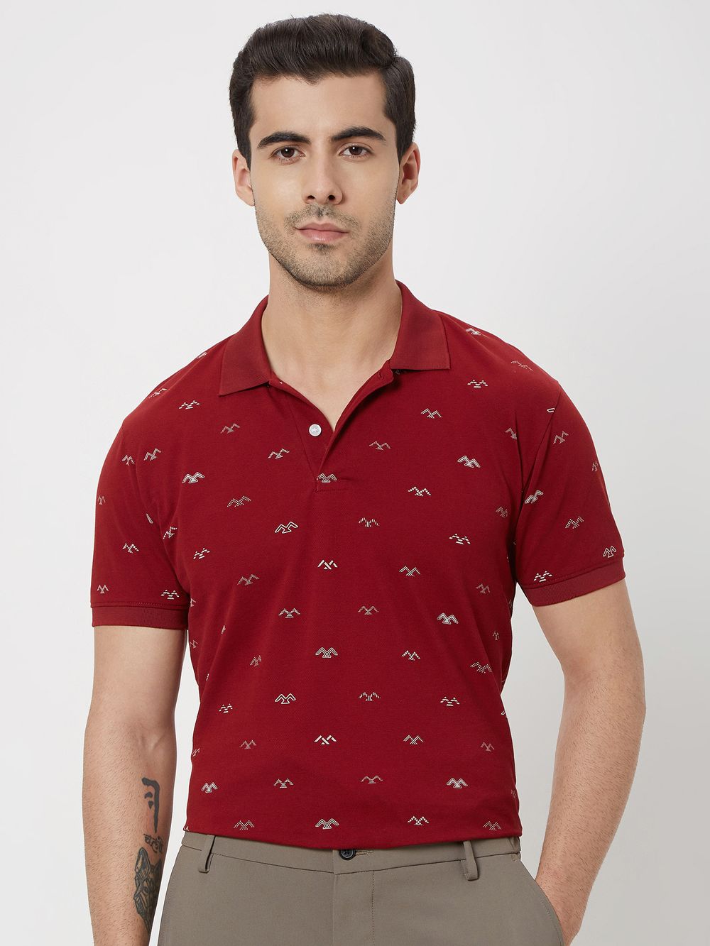 Maroon Logo Print Pique Polo T-Shirt