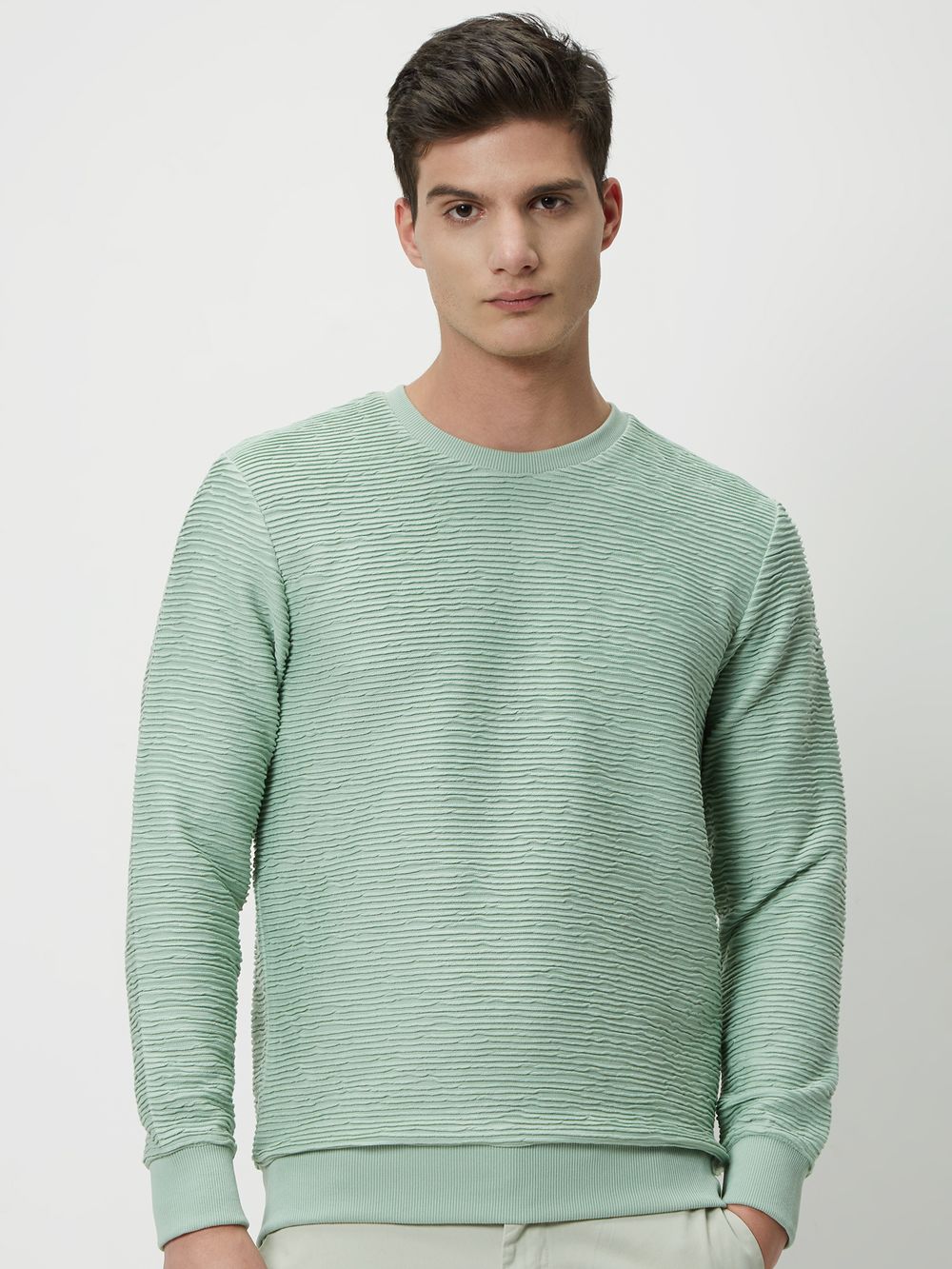 Light Green Jacquard Textured Jersey Sweatshirt