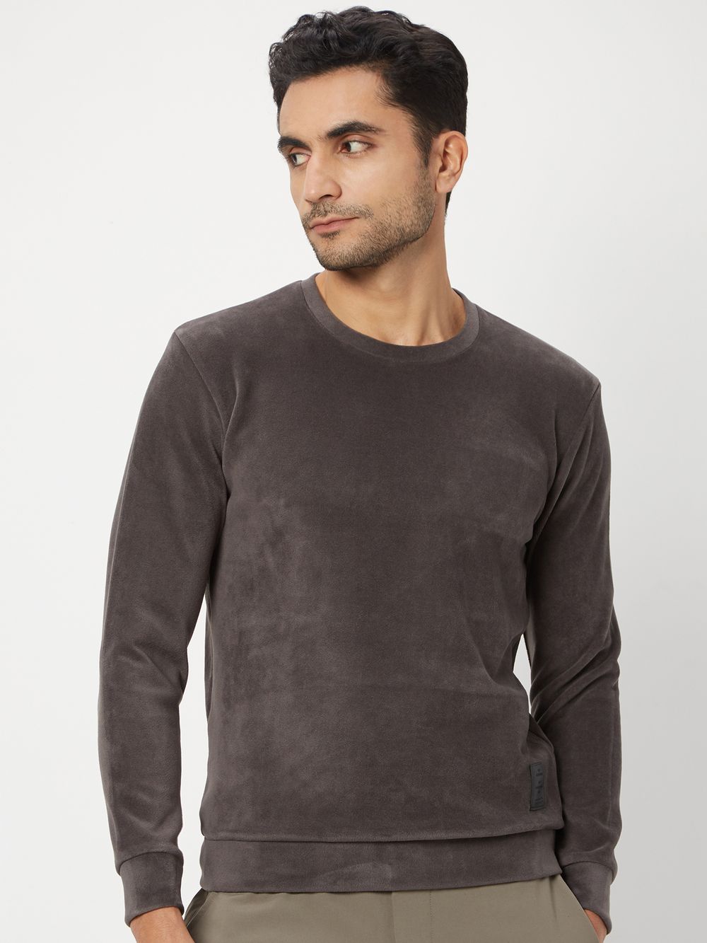 Charcoal Slim Fit Velvet Sweatshirt