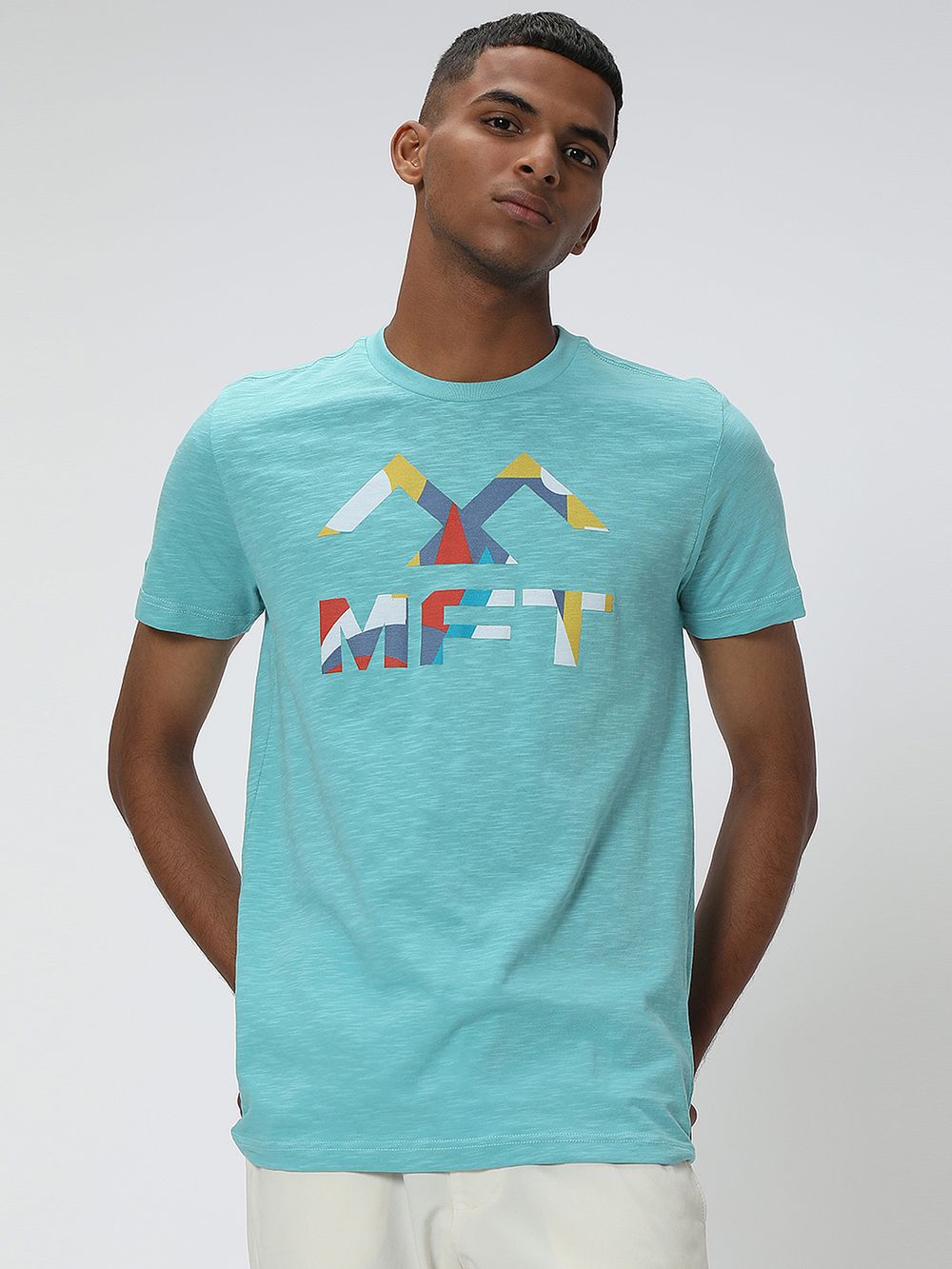 Turquoise & Multi Print Jersey Graphic T-Shirt