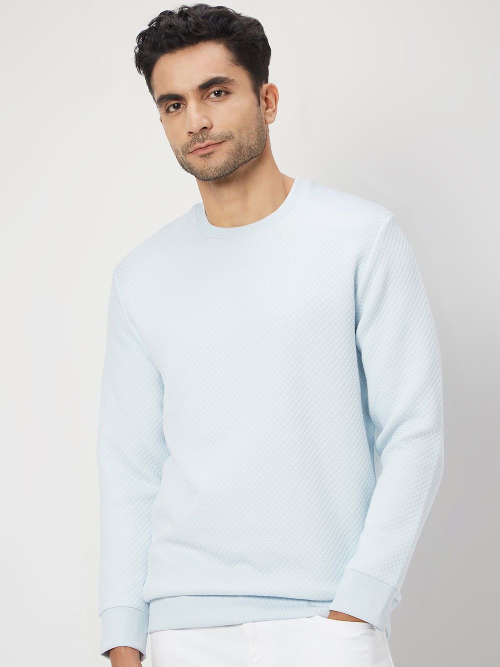 Light Blue Textured Jacquard Sweatshirt