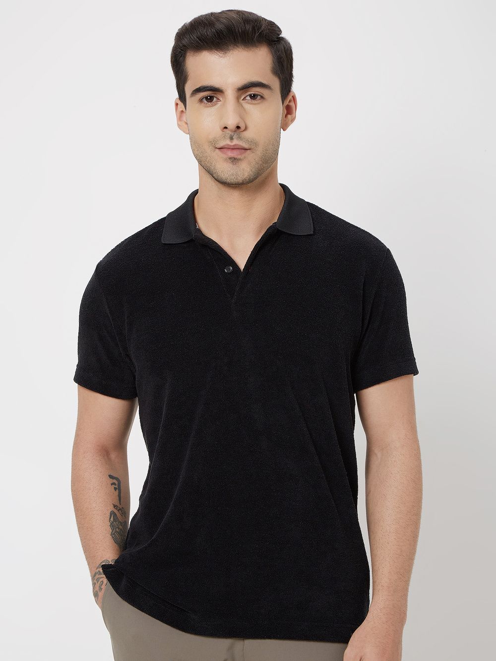 Black Textured Polo Tee Shirt