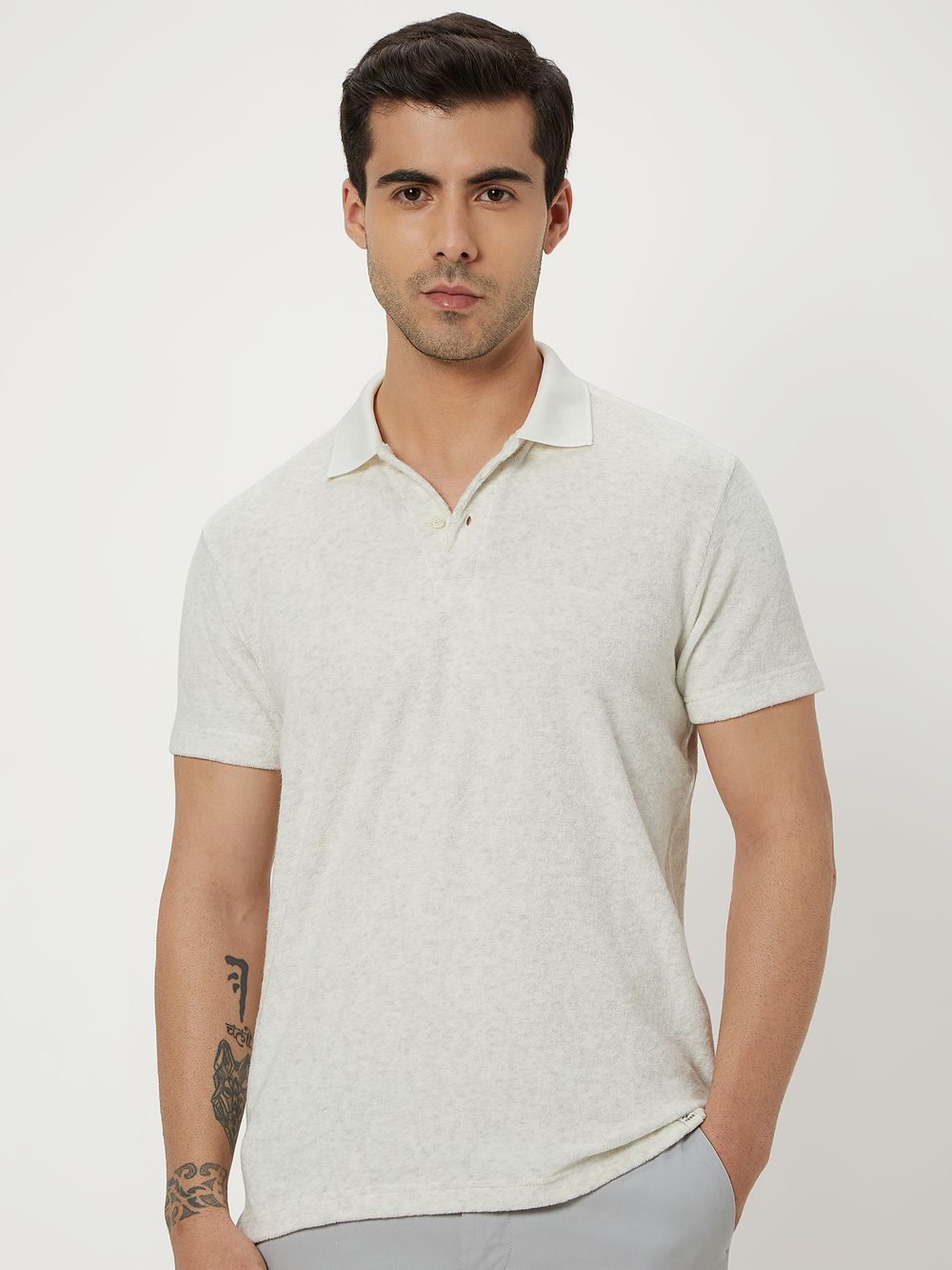 White Textured Polo Tee Shirt