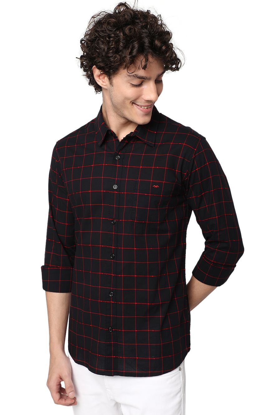 Black & Red Square Check Slim Fit Casual Shirt