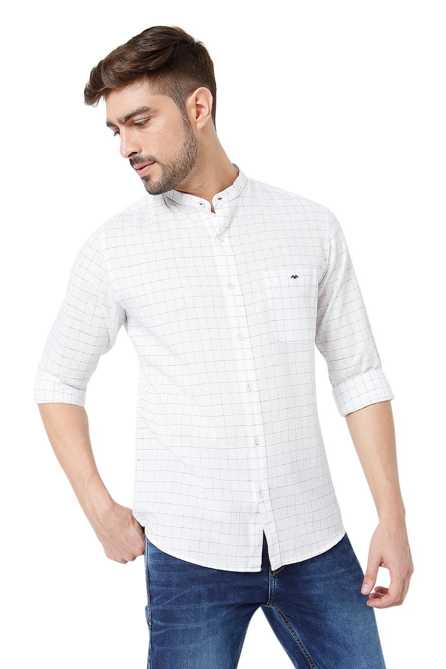 White & Navy Grid Check Slim Fit Casual Shirt