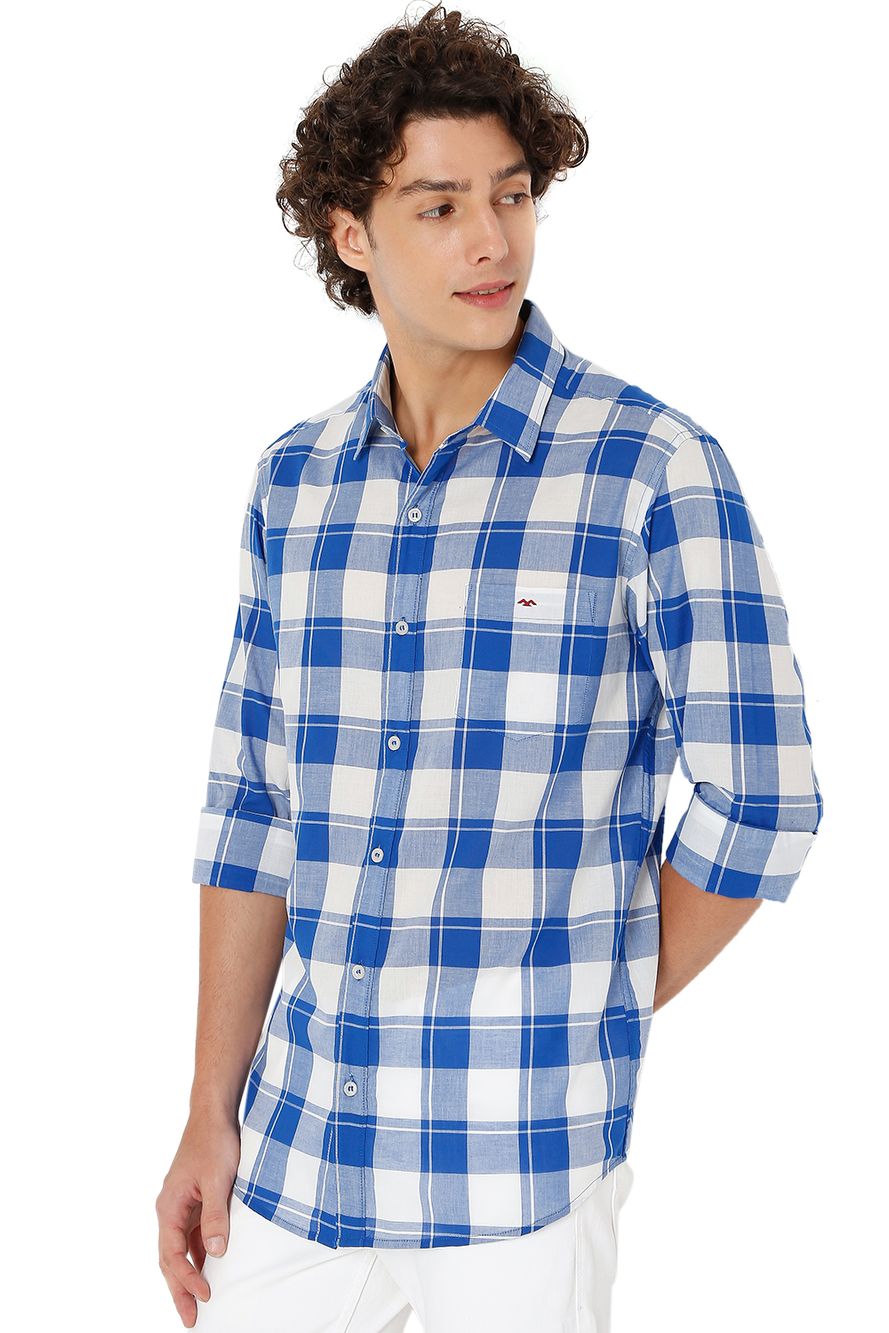 Blue & White Bold Check Shirt