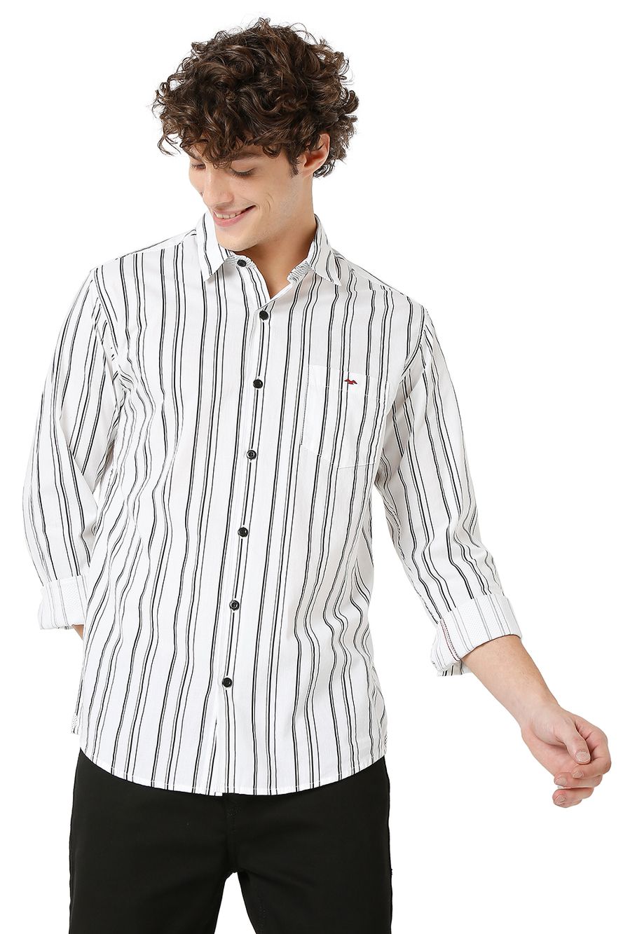 White & Black Stripe Slim Fit Casual Shirt