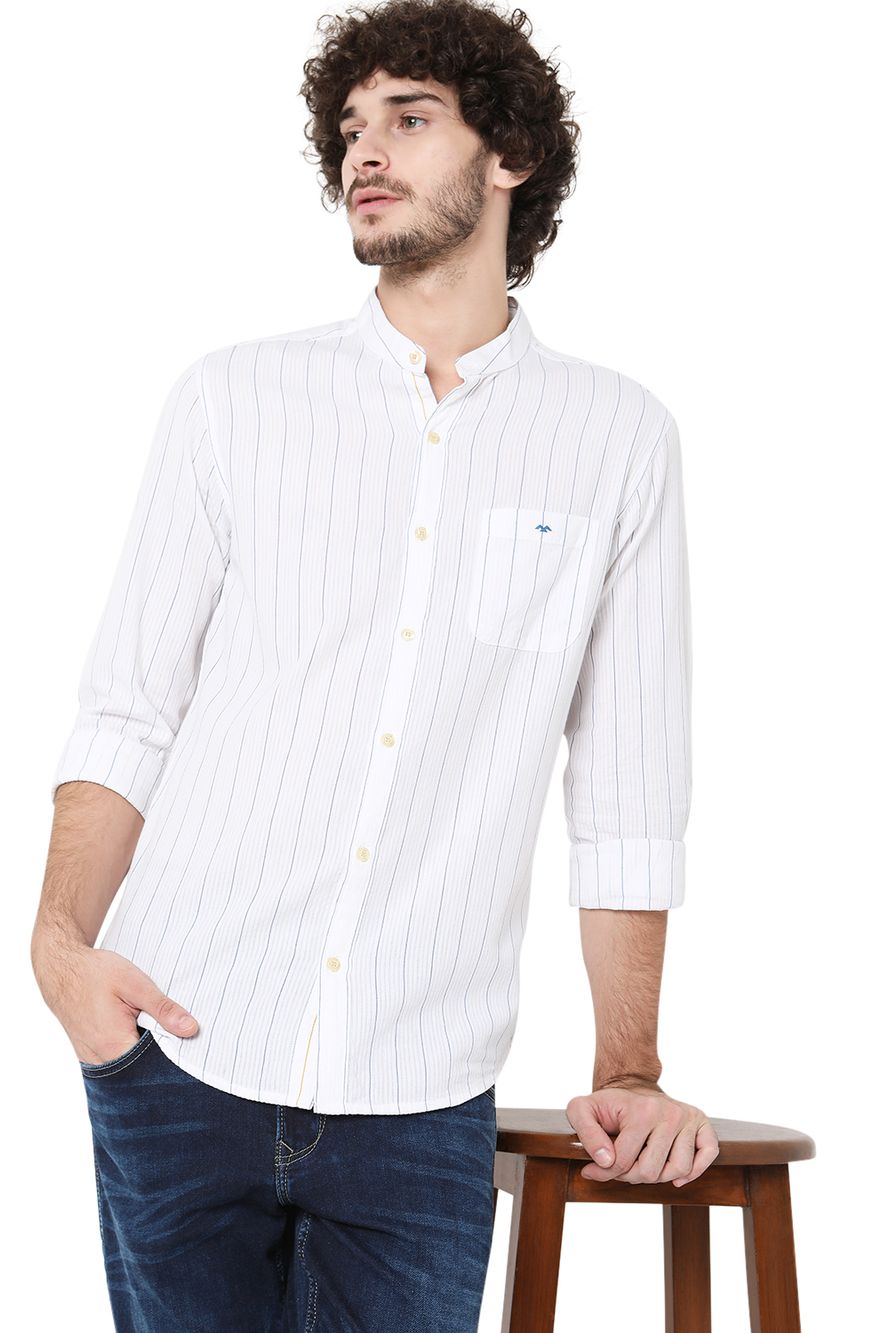 White & Blue Pin Stripe Slim Fit Casual Shirt