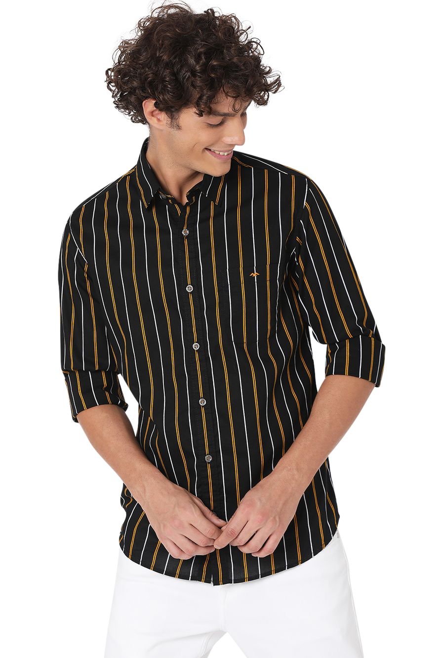 Black & Yellow Pin Stripe Slim Fit Casual Shirt
