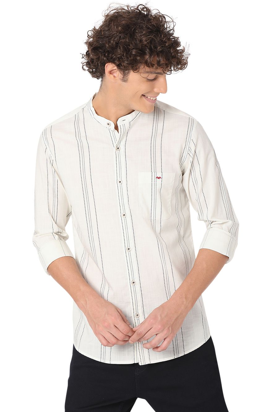 Off White & Navy Stitch Stripe Slim Fit Casual Shirt