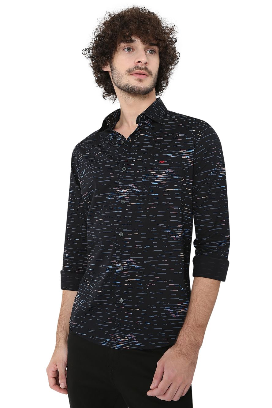 Black & Blue Abstract Print Lightweight Slim Fit Casual Shirt