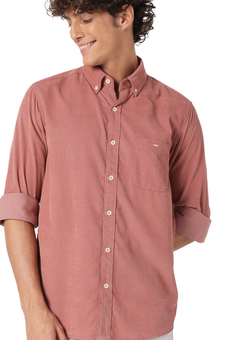 Pink Textured Slim Fit Casual Shirt