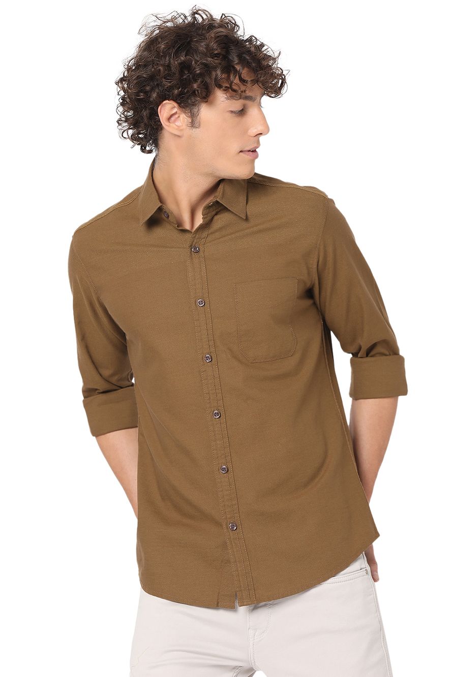 Brown Slim Fit Cotton Linen Shirt