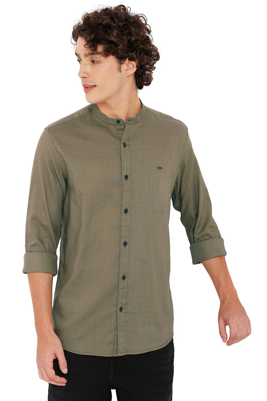 Olive Mandarin Collar Shirt