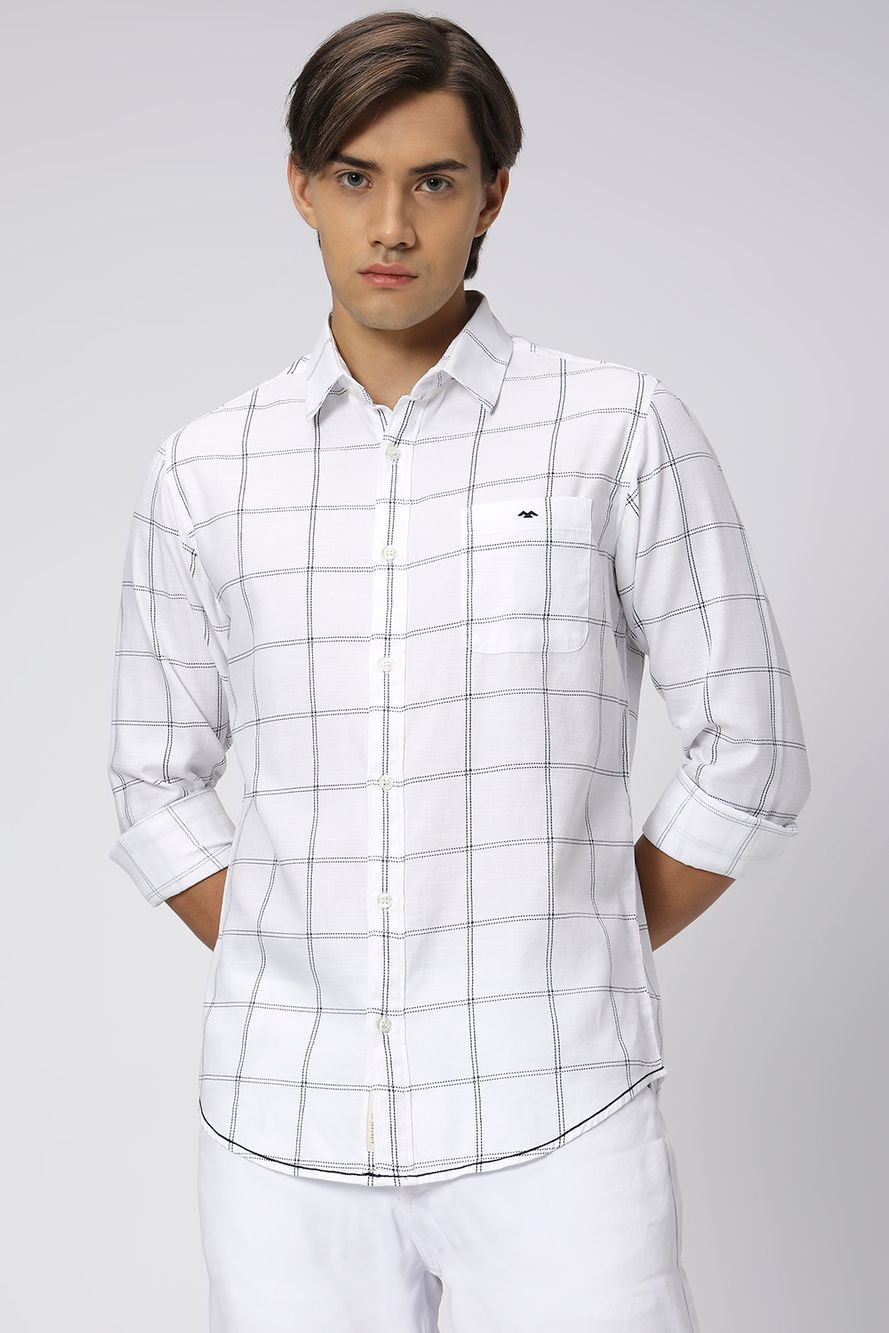 Navy & White Printed Check Shirt