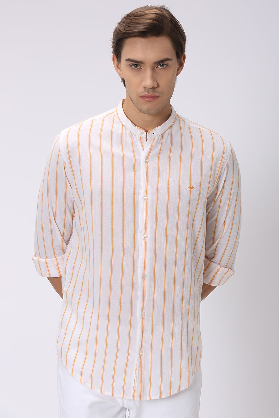 Orange & White Textured Stripe Shirt
