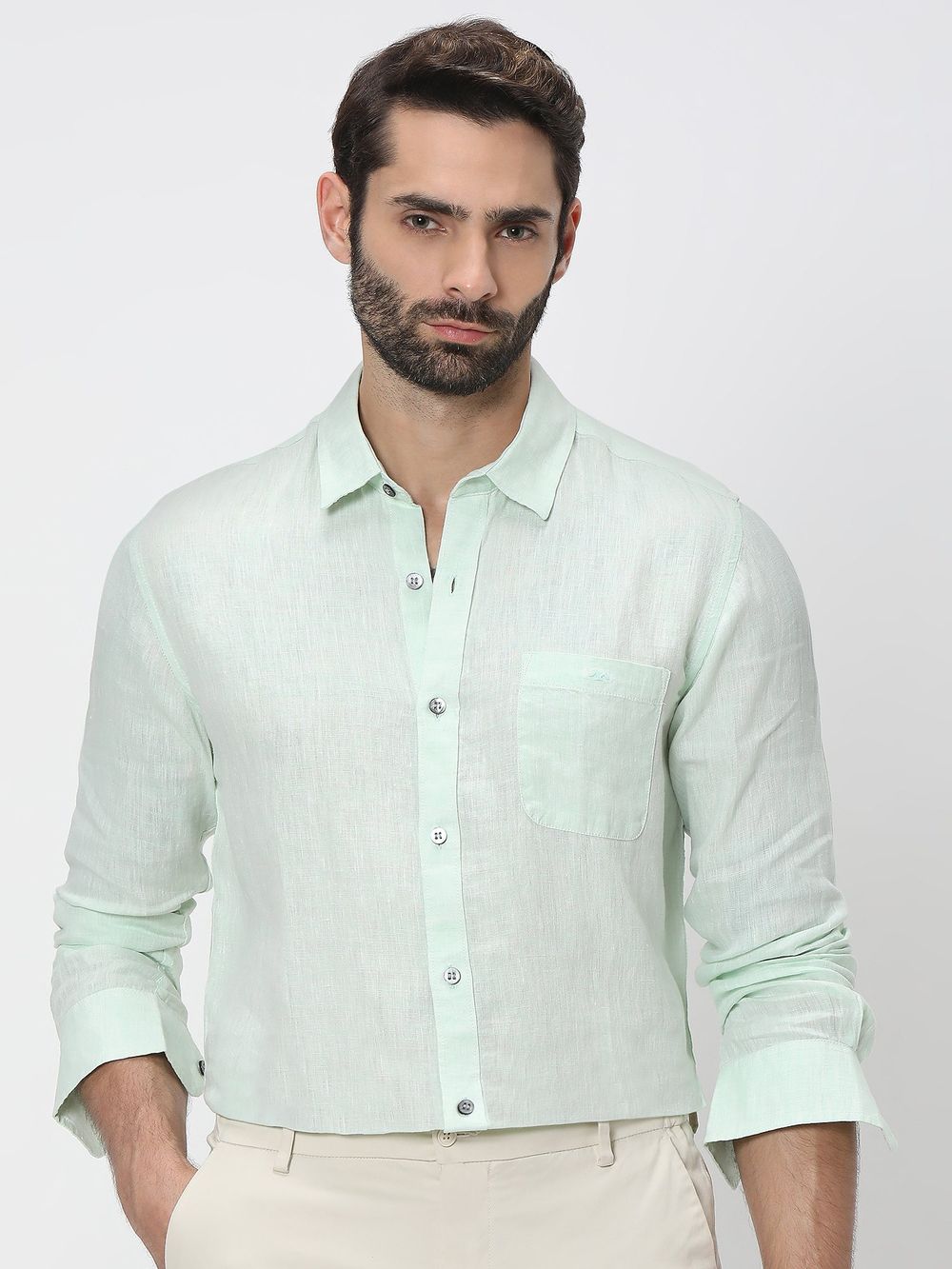 Light Green Pure Linen Plain Shirt