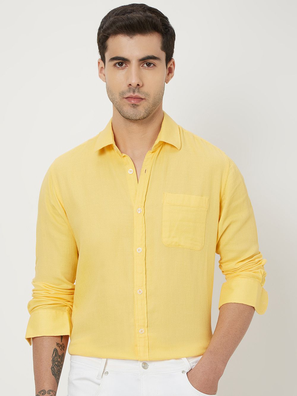 Yellow & Plain Dobby Shirt