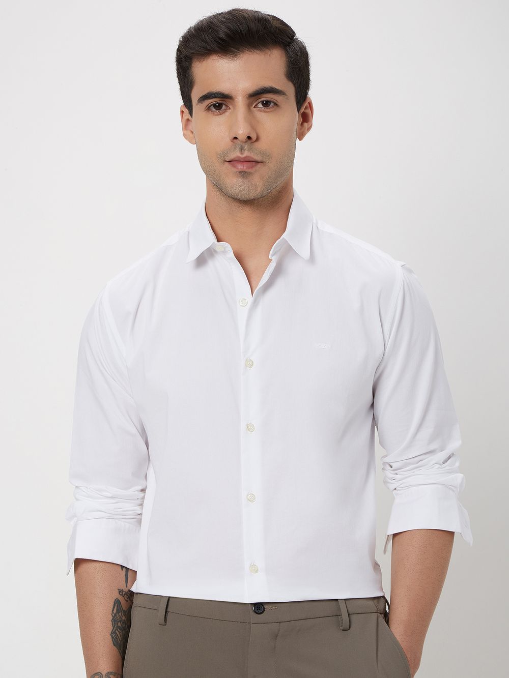 White Stretch Plain Shirt
