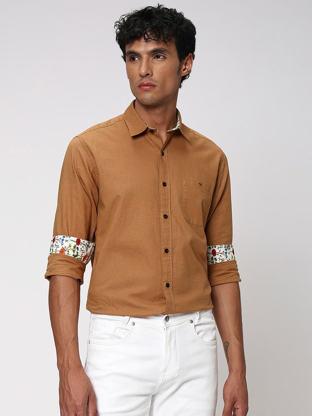 Khaki Cotton Linen Plain Shirt 