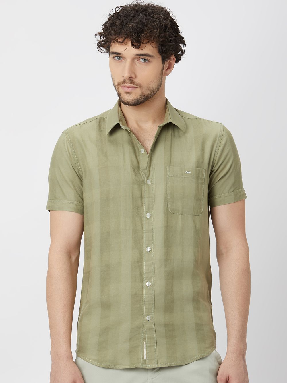 Light Olive Textured Plain Shirt
