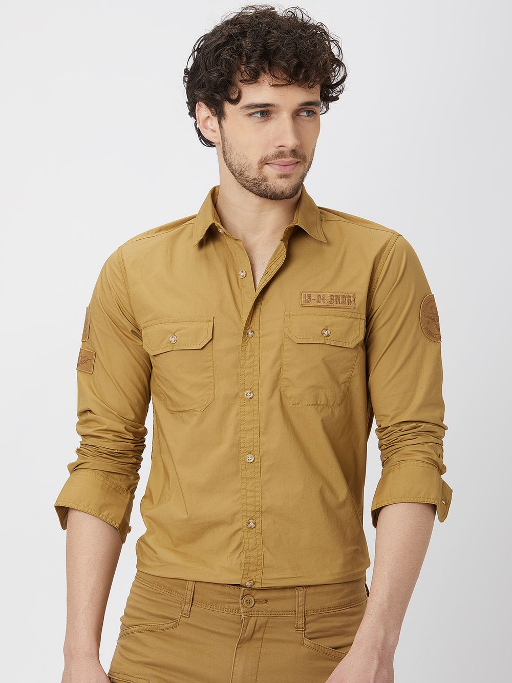 Khaki Badged Plain Shirt