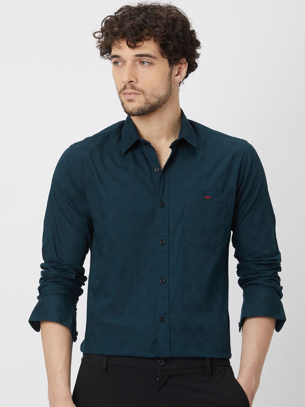 Green Textured Plain Shirt