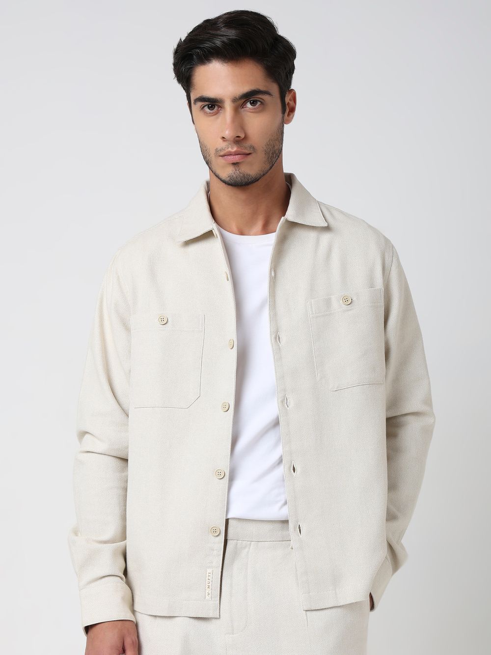 Beige Twill Oversized Fit Casual Shirt