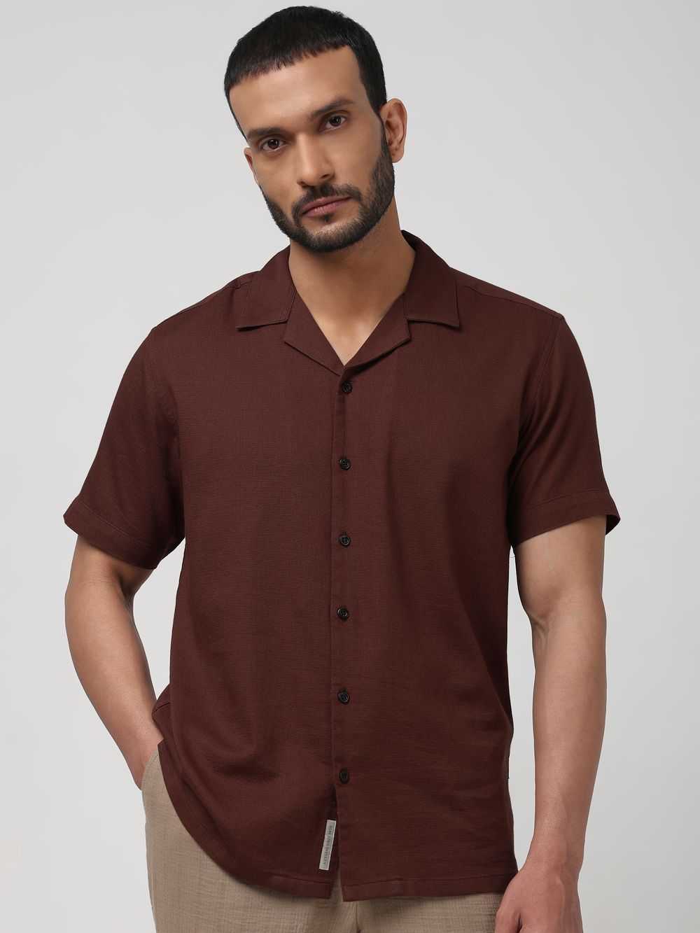 Rust Textured Plain Relaxed Fit Casual Shirt