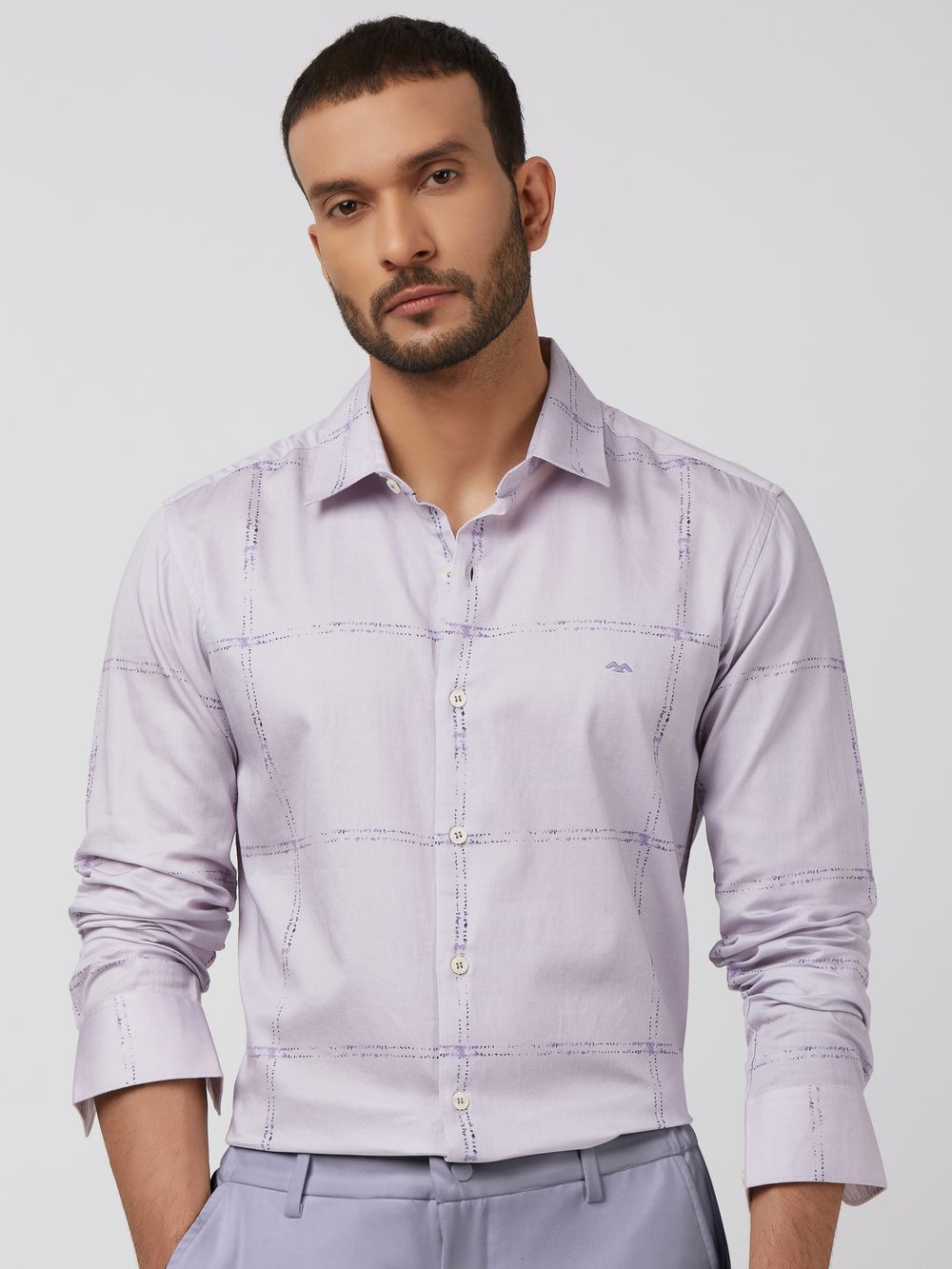 Lilac Large Check Slim Fit Casual Shirt