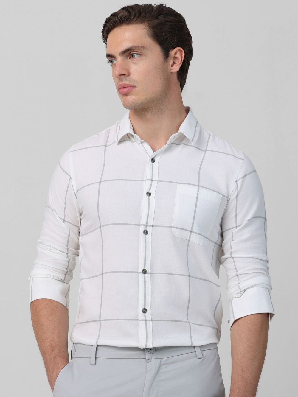 White Flannel Check Slim Fit Casual Shirt