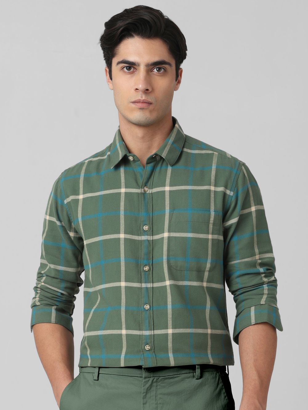 Green Flannel Check Slim Fit Casual Shirt