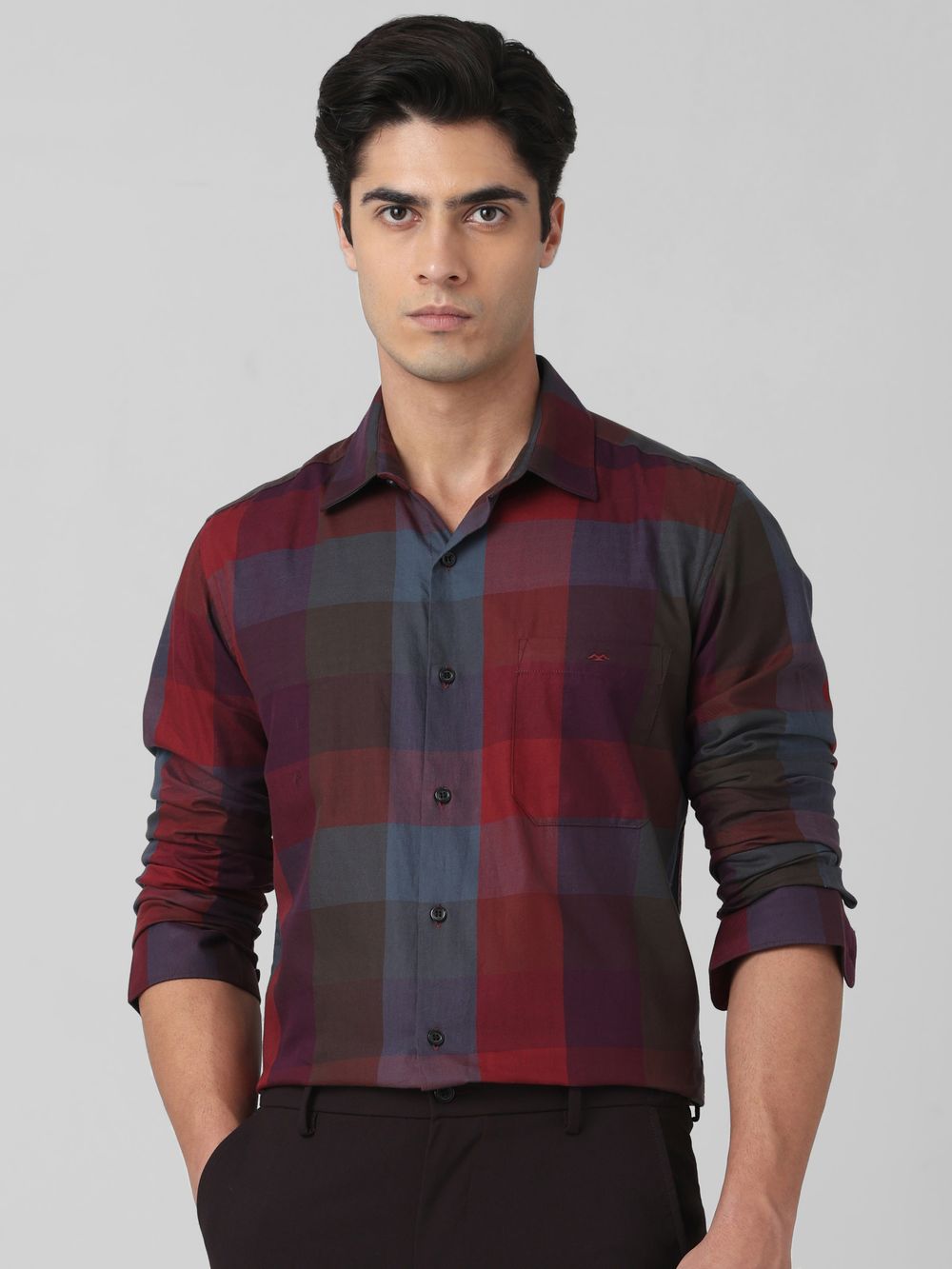 Maroon Large Check Slim Fit Casual Shirt