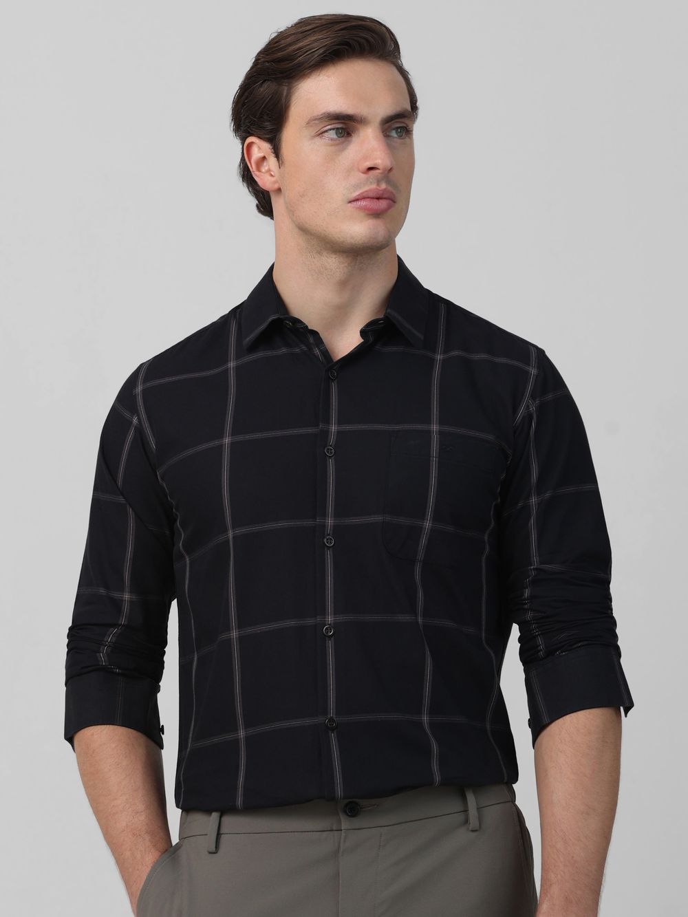Buy Black Windowpane Check Slim Fit Casual Shirt Online at Muftijeans