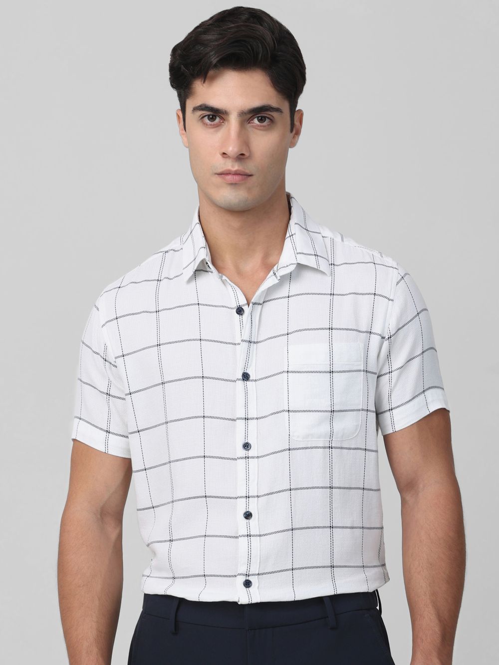 White Windowpane Check Slim Fit Casual Shirt