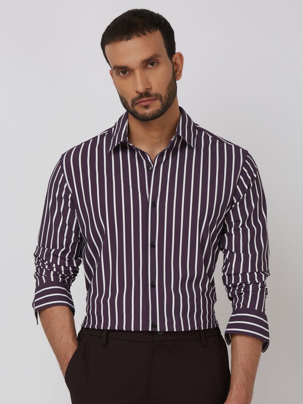 Lilac Bengal Stripe Stretch Slim Fit Casual Shirt