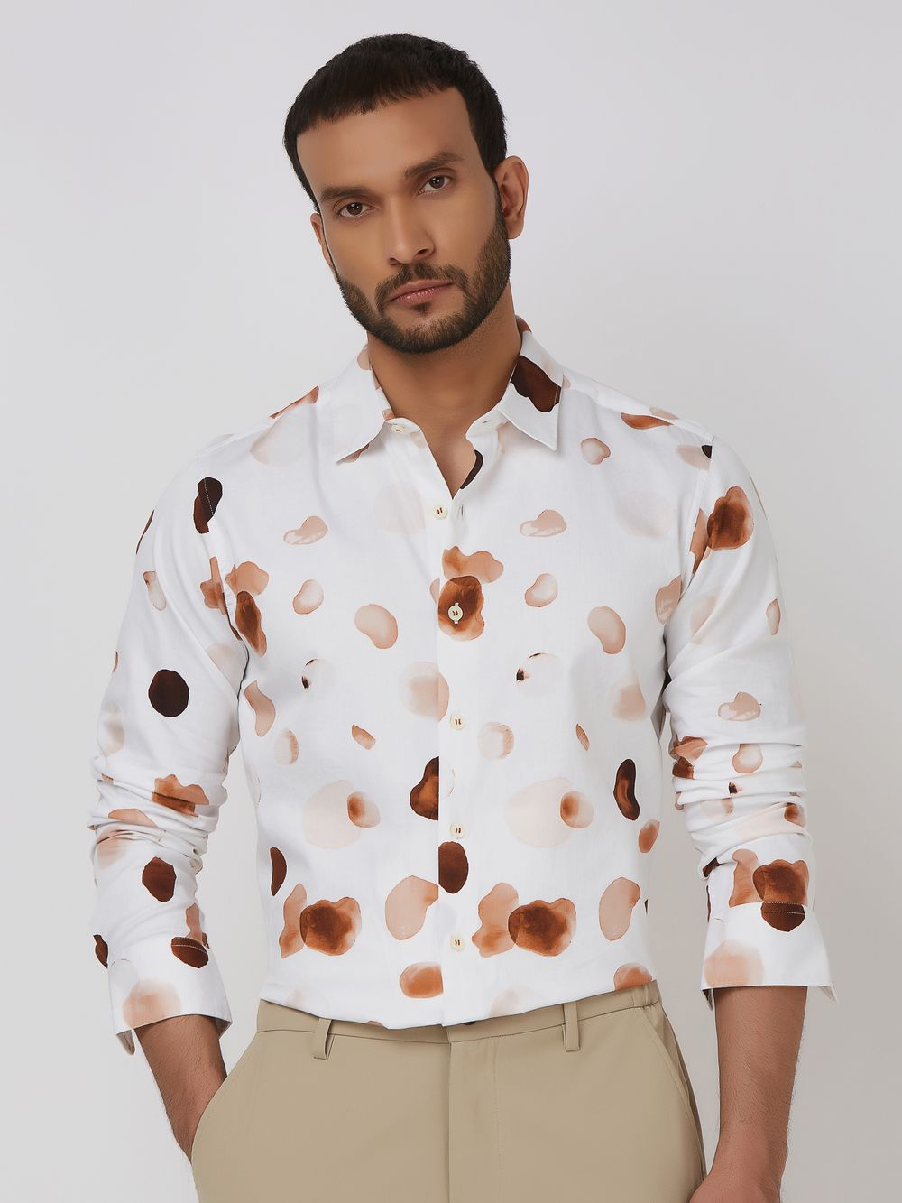 White Digital Print Slim Fit Casual Shirt