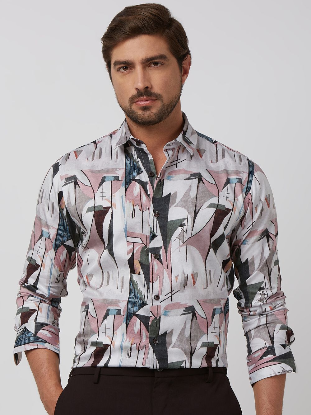 Pink Abstract Print Slim Fit Casual Shirt