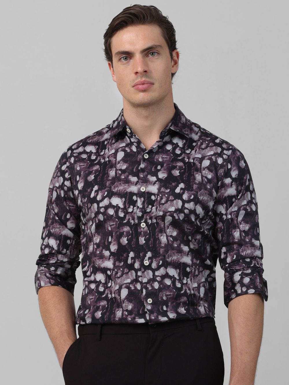 Plum Digital Print Slim Fit Casual Shirt