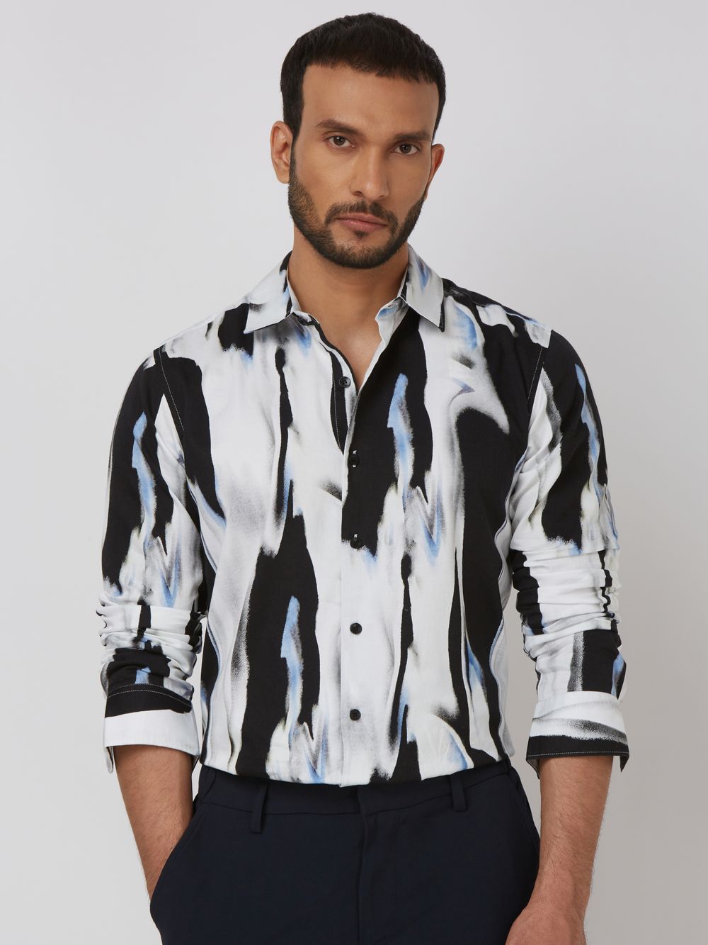 White Digital Print Slim Fit Casual Shirt