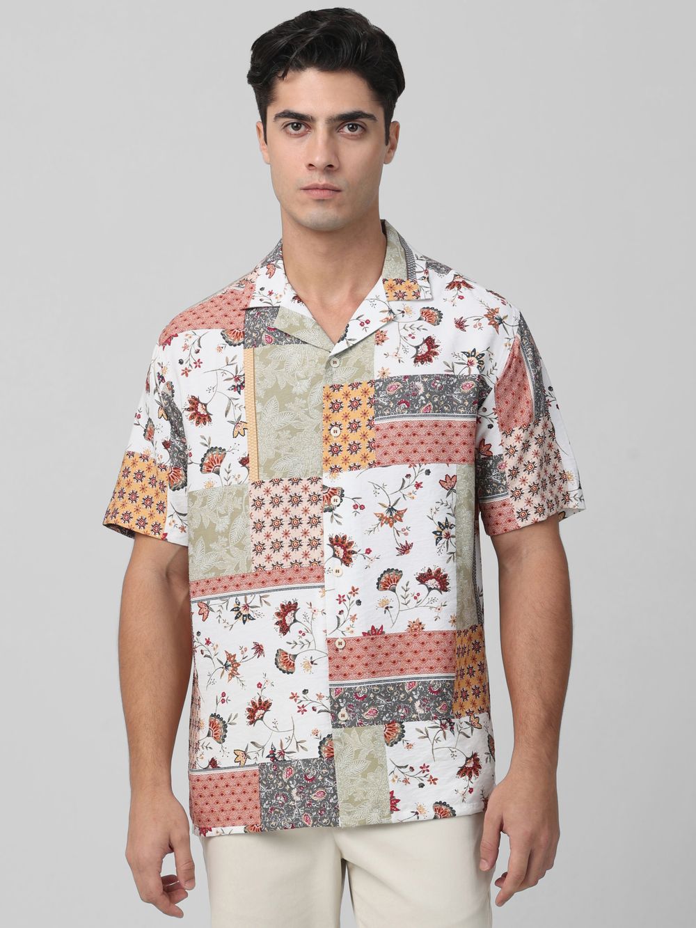 Multicolour Patchwork Print Relaxed Fit Casual Shirt