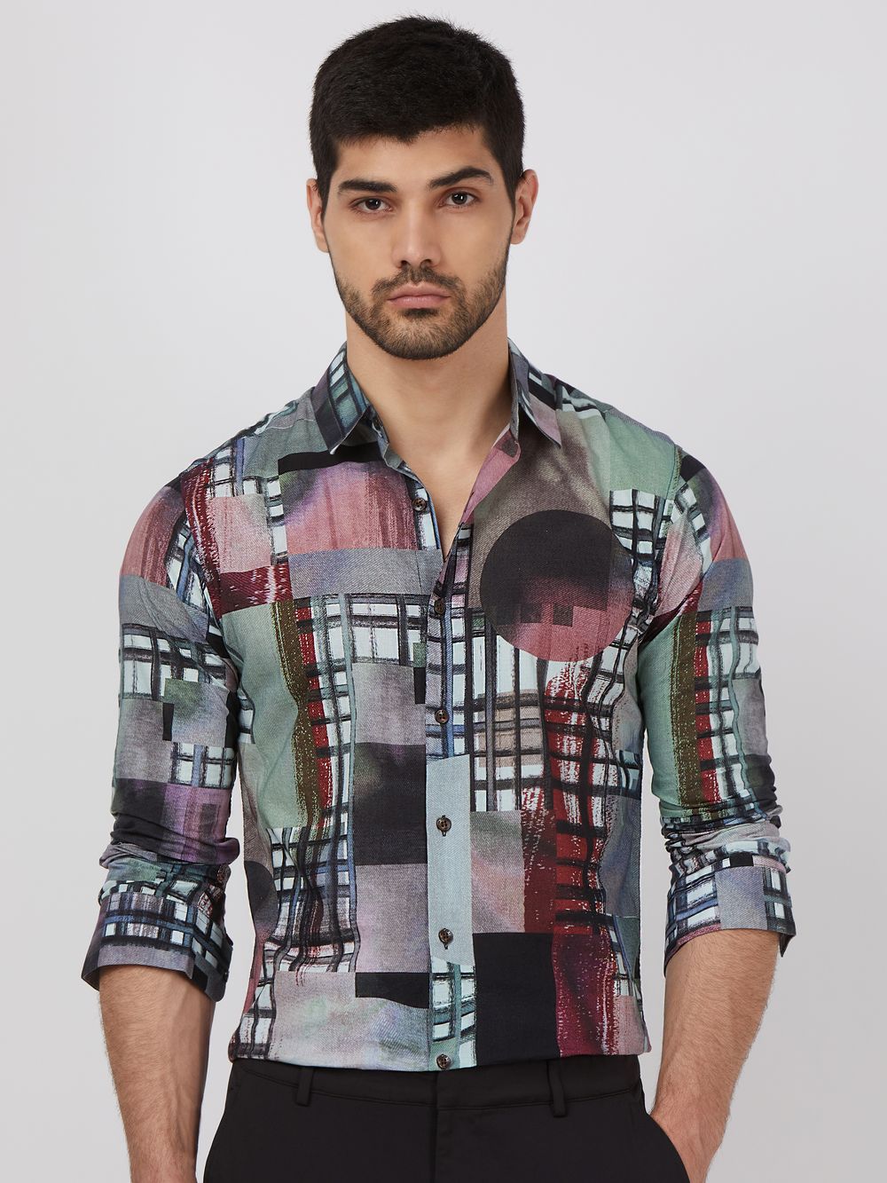 Multicolour Digital Print Slim Fit Casual Shirt