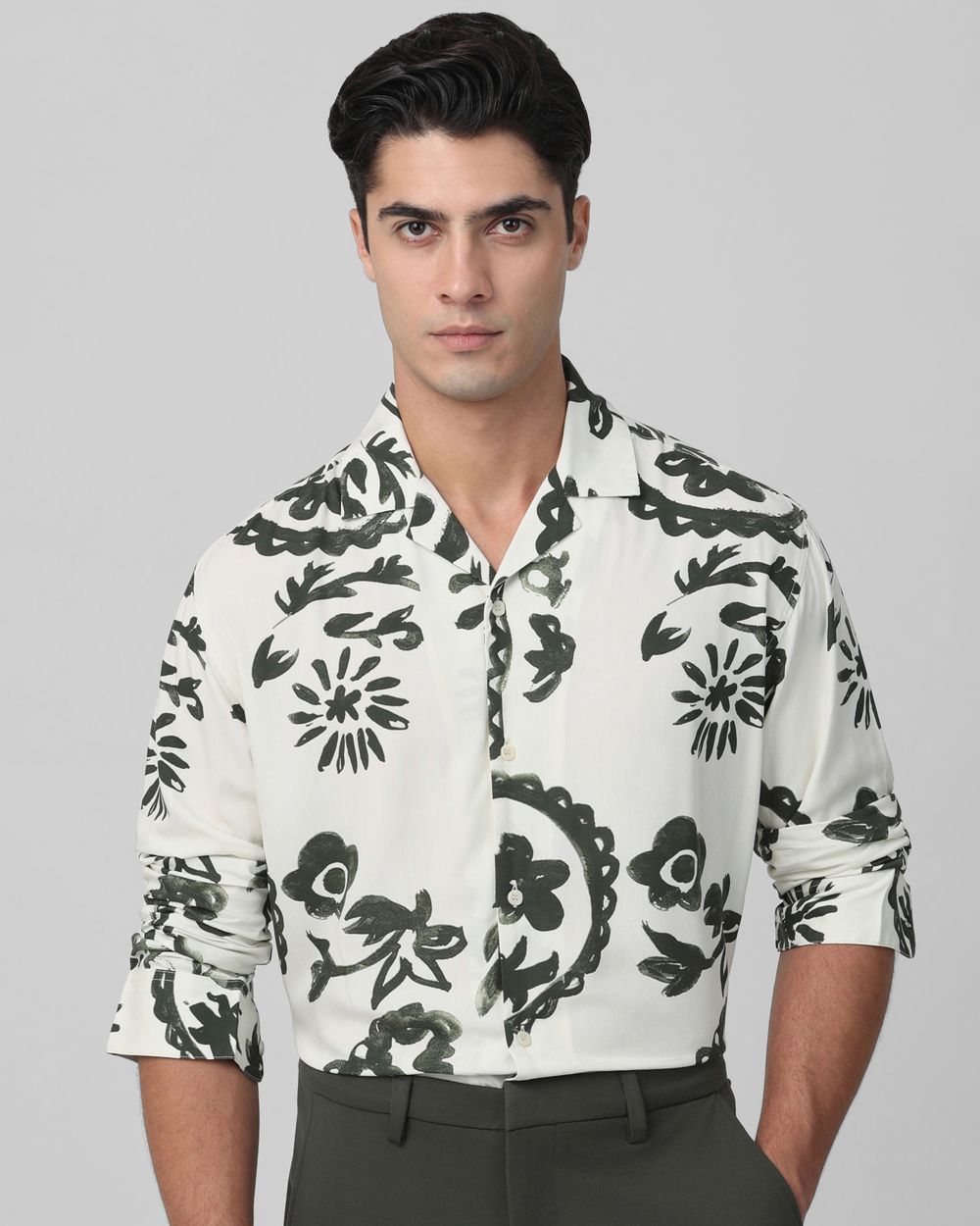 Off White Floral Print Casual Shirt