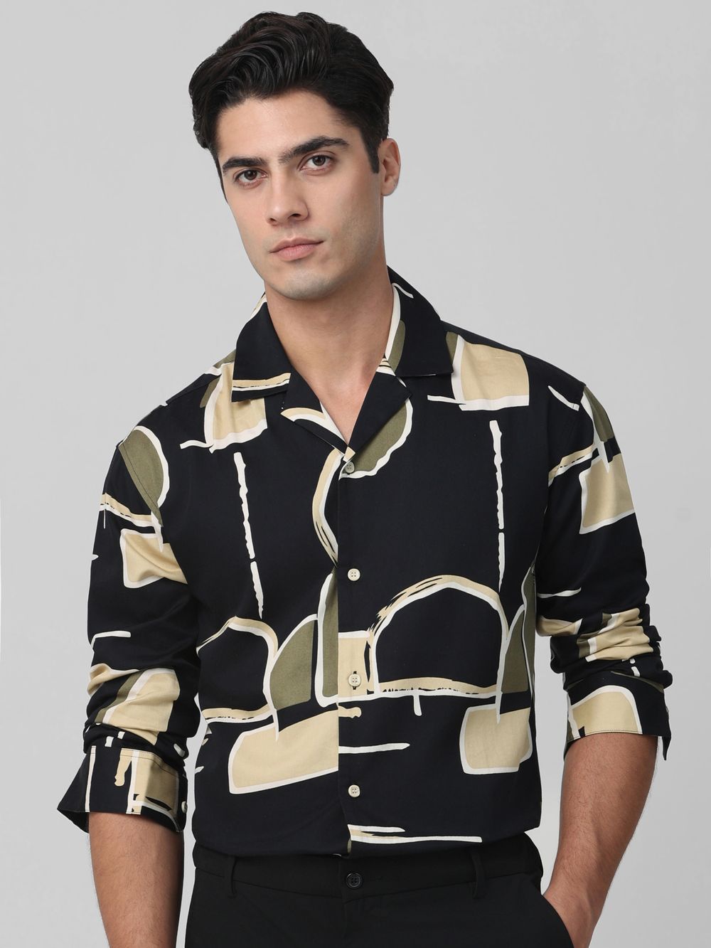 Black Abstract Print Casual Shirt