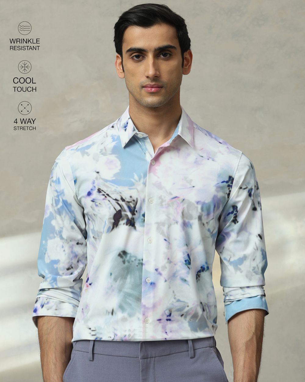 Multicolour Scuba Print Stretch Slim Fit Casual Shirt